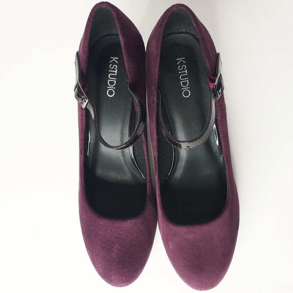 K Studio Chunky Block High Heel Velvet Mary Janes - Picture 3 of 11